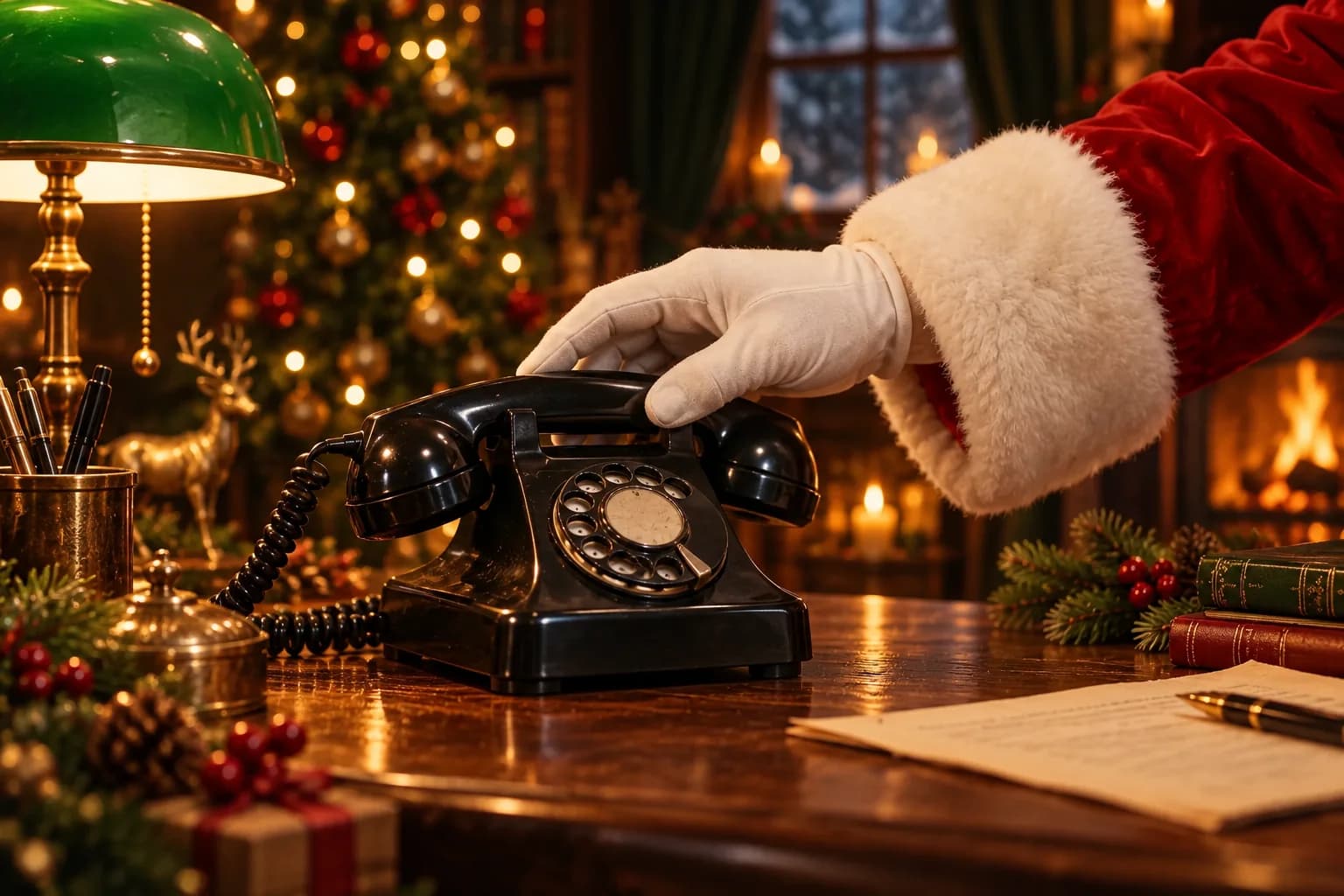 Czarny telefon czeka na świąteczne połączenie